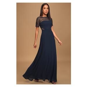 Lulu's Blue Short Sleeve Crew Neck Maxi Gown
